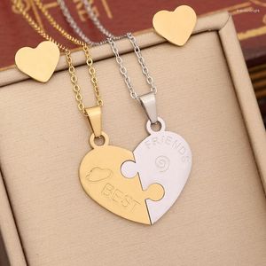 Chaînes En Acier Inoxydable Amour Coeur Pendentif Couple Colliers Charme Jigsaw Serrure Clé Collier Longue Distance Bijoux Son Et Ses Cadeaux