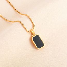 Chaînes Collier minimaliste en acier inoxydable pour femmes Mesdames Mesticules Black Square Prendant Chain Choker avec des bijoux de couleur en or extension en or