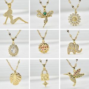 Chaînes collier en acier inoxydable pour femmes bijoux O chaîne avec pendentifs en cuivre mode coréenne mignon éléphant fleur papillon