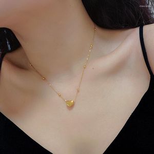 Chaînes collier en acier inoxydable pour femmes mode bijoux coeur perles cadeau de la mère Simple Style clavicule chaîne en gros