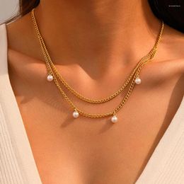 Cadenas Collares de acero inoxidable Bucemia Imitación blanca Pearl Cadena Collar de lujo Collar de lujo para mujeres Regalos de fiesta de joyería