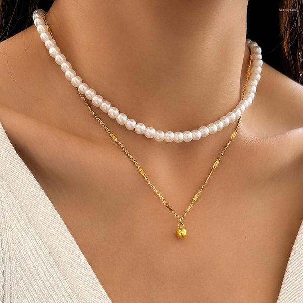 Cadenas Collares de acero inoxidable imitación de perla Pearl Ball Pending para mujeres joyas lujosas regalos de banquete premium