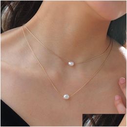 Chaînes en acier inoxydable nouvelle mode bijoux fins 2 couches naturelles perles d'eau douce charmes chaîne colliers colliers pendentif pour W Dhgarden ot4zt