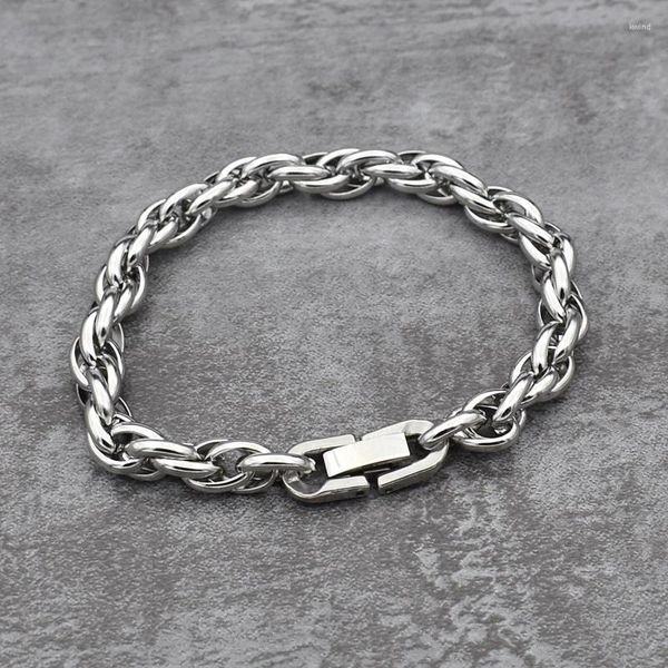 Chaînes Bracelets de chaîne ovale en acier inoxydable pour hommes couleur argent mode Hip Hop mâle garçon bracelet bijoux