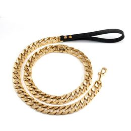 Chaînes en acier inoxydable motif chaîne de chien bordure cubaine lien collier animal de compagnie Slip starter laisse ensembles pour chiens de taille moyenne PitbullChains