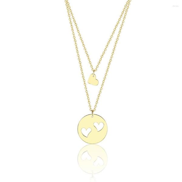 Chaînes En Acier Inoxydable Simple Géométrique Ronde Découpe Coeur Creative Design Couple Femme Pendentif Collier Bijoux Cadeau Pour Homme