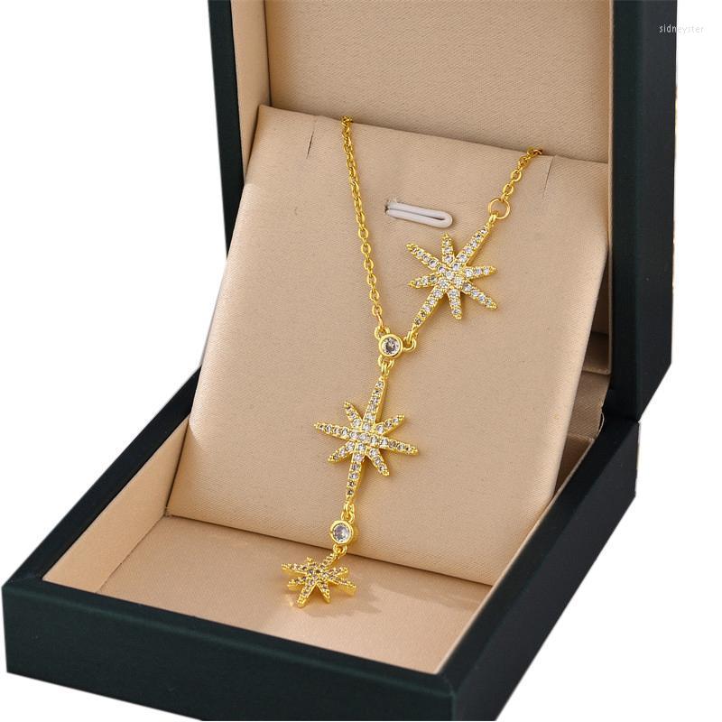 Chains Stainless Steel Simple Temperament Star Light Luxury Necklace Choker Bohemia Crystal Party For Women GirlsChains Sidn22