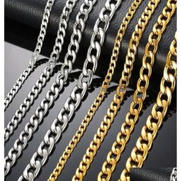Cadenas de acero inoxidable Gargantilla sólida Chapada en oro Cuba Enlace Collar de cadena Moda Joyería masculina Accesorios de Hip Hop6751788 Entrega de gota DHQCG