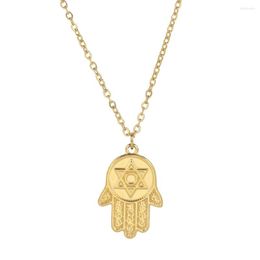 Chaînes en acier inoxydable étoile de David Hamsa main pendentif collier ras du cou Hip Hop turc chance amulette bijoux pour femme pas de décoloration