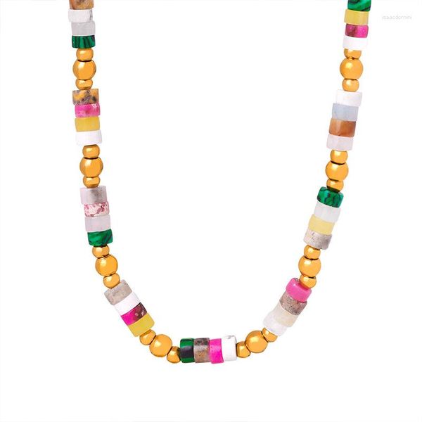 Chaînes en acier inoxydable à la mode colorée pierre perle chaîne empilable collier simple personnalité vintage femme accessoire de mode cadeau