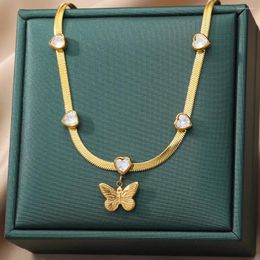 Chaînes en acier inoxydable Vintage papillon pendentif collier pour femme Y2k coeur blanc Zircon bijoux de noël cadeau goutte