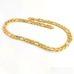 Cadenas estampadas 24 K oro amarillo sólido Figaro cadena collar de eslabones 12 mm para hombre Realcarat relleno cumpleaños regalo de Navidad 228H Drop Deliver Dhgkm