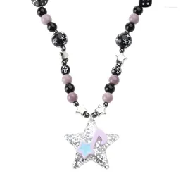 Chaines Collier de tour de cou étoile avec perle irrégulière pentagramme pendent colliers de musique note bijoux cadeau féminin fille teen h9ed