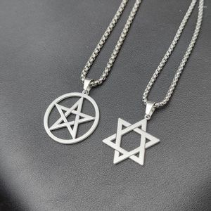 Chaînes collier étoile de David pour hommes femmes pendentif en acier inoxydable à Six branches colliers bijoux Vintage amulette de Religion
