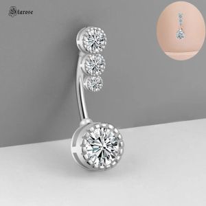 Chains Starose Top 925 Silail Nombril Piercing 14g Belly Piercing Bijoux Boully Bouton Boulons Zircon Drop Slebing Navel Bar Femmes