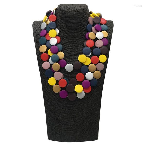 Chaînes déclaration multicolore bois perle à la main bavoir perles collier pendentif bohème bijoux multicouche pour les femmes