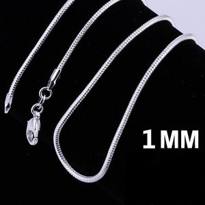 Chaînes en argent Sterling 16/18/20/22/24/26/28/30 pouces 1 MM serpent chaîne collier pour hommes femmes à la mode Fine JewelryChains