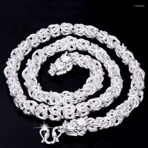 Cadenas Collar de encanto de plata esterlina Dragón dominante Cabezas dobles Escala-Cadena Pure Argentum Cuello Joyería para hombres