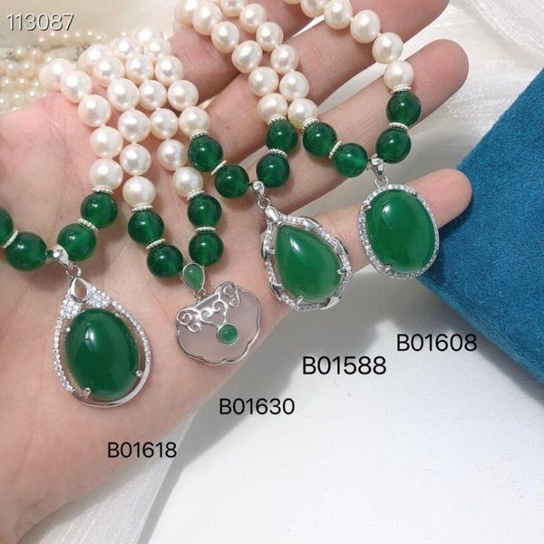 Ketten Sterling Silber Süßwasserperle Jade Medaillon Ruyi Halskette Birnenform Mode Edles Geschenkpaket für Muttertagsschmuck