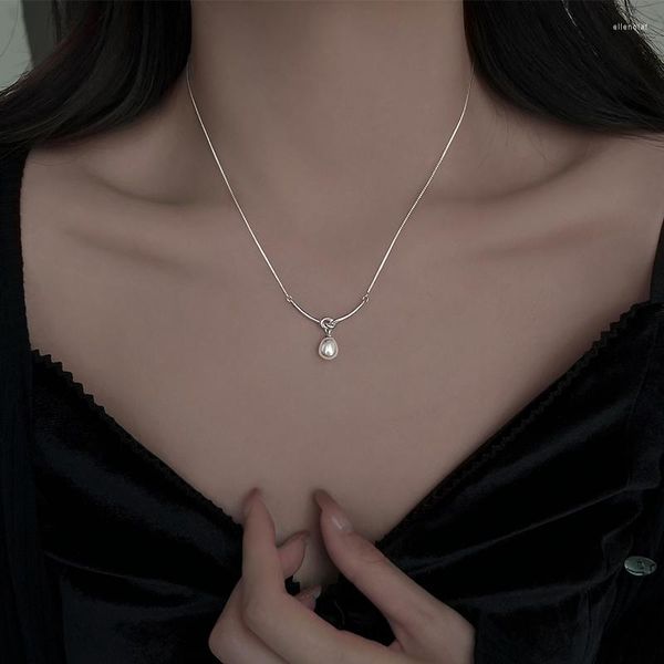 Chaînes Argent Sterling Perle Clavicule Chaîne Niche Haut de Gamme Sentiment Collier Modèle Femme Élégante Et Luxueuse