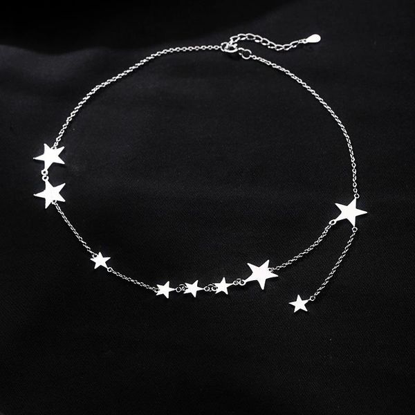 Cadenas de plata esterlina borla estrella encanto colgante gargantilla collar joyería fina para mujeres 925