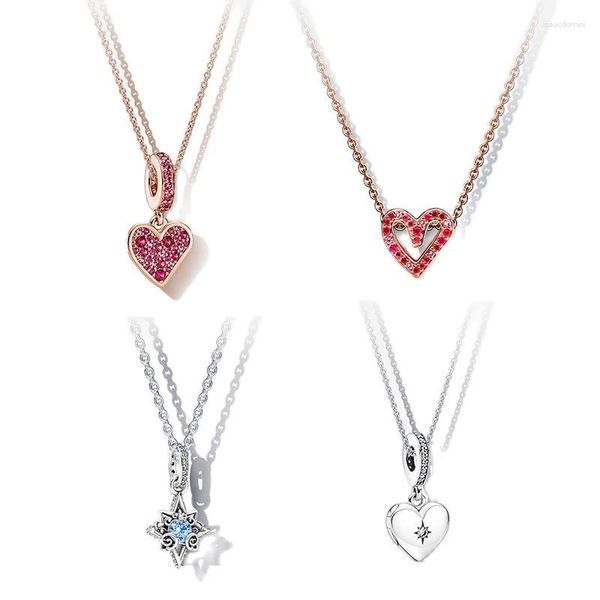 Chaînes Argent Sterling Saint Valentin Collier Amour Coeur Princesse Bijoux Femme Charme Accessoires Or Rose Mode