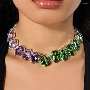 Chains Stonefans Fashion 2024 Pretty Patchwork Green Pink Necklace for Women Y2K Vintage Statement Choker Collar Esthetic Party Gifts