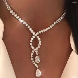 Chaînes Stonefans mode courbe goutte d'eau collier strass tour de cou pour les femmes déclaration brillant cristal Y bijoux accessoires