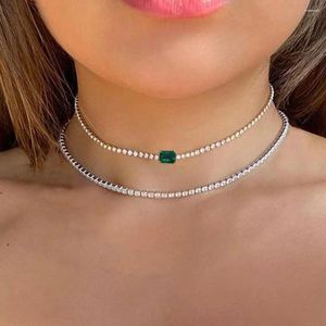 Chains Stonefans Collier de tour de cou en cristal vert simple pour femmes State Rhingestone Tennis Chain Collar Bijoux