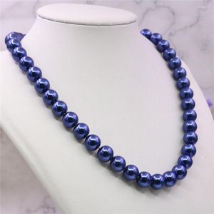 Chaînes brin Noble bleu foncé coquille artificielle perle 8/10/12mm perles rondes collier mode fabrication de bijoux corde chaîne cadeau 18 pouces Y937