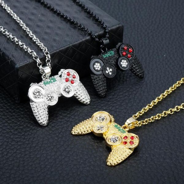 Cadenas Street Hip Hop Joyas Consola de juegos Manija Collar colgante Cadena de oro Geometría Cristal Lleno de diamantes Encantos Regalos para niños 2172