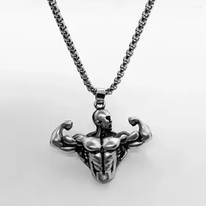 Chaînes Strong Muscle Men's Metal Pendentif Collier Fitness Force Symbole Bijoux Acier inoxydable