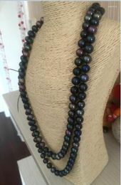 Chaînes Superbe collier de perles de Tahiti rondes noires vertes multicolores 9-10 mm 38 "14k