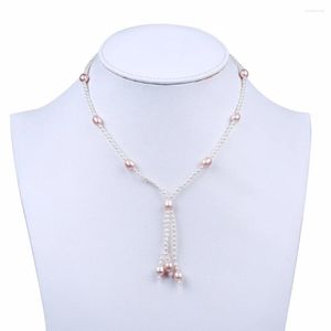 Chaînes Style Véritable Véritable Collier De Perles D'eau Douce 3mm Blanc 7mm Rose Forme De Riz Gland