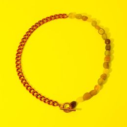 Chaînes Style Acier Inoxydable Or 18K OT Boucle Colorée Pierre Naturelle Perlée Cousue Cubaine Chaînes Colliers Pour Femmes