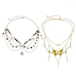 Ketten Stilvolle Schmetterlings-Halskette aus Legierung und Kunstperlen, trendiger Dopamin-Halsband, ein Muss für Liebhaber