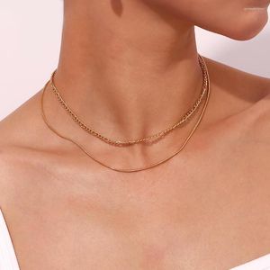 Chaînes Élégant Minimaliste Deux Couches Chaîne Figaro Collier Ras Du Cou En Acier Inoxydable En Plaqué Or 18K Bijoux Pour Femmes