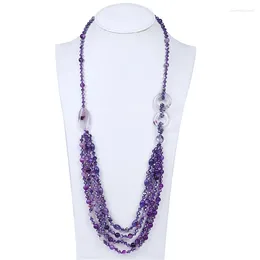 Chaînes élégant romantique violet cristal multicouche collier pleine perle pierre bijoux mode collocation