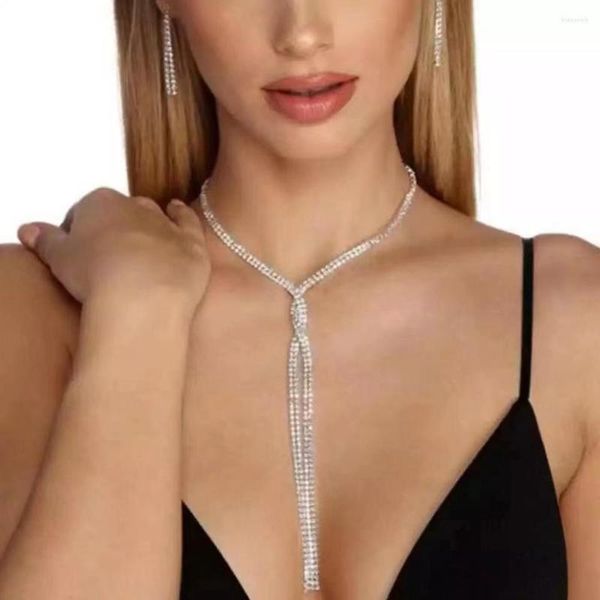 Cadenas con estilo brillante borla collar de diamantes de imitación cuello Vintage Sexy largo accesorio de joyería para regalo de cumpleaños de fiesta de novia