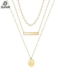 Chaînes Sufair Layered Disc Initial Charm Collier pour femmes 14K Gold Rempli Paperclip Chaîne Bar Lettre Pendentif Bijoux4256595