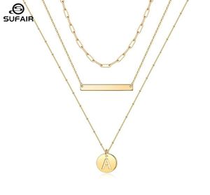 Kettingen Sufair Gelaagde Disc Initial Charm Ketting Voor Vrouwen 14K Gold Filled Paperclip Chain Bar Brief Hanger Sieraden9995577