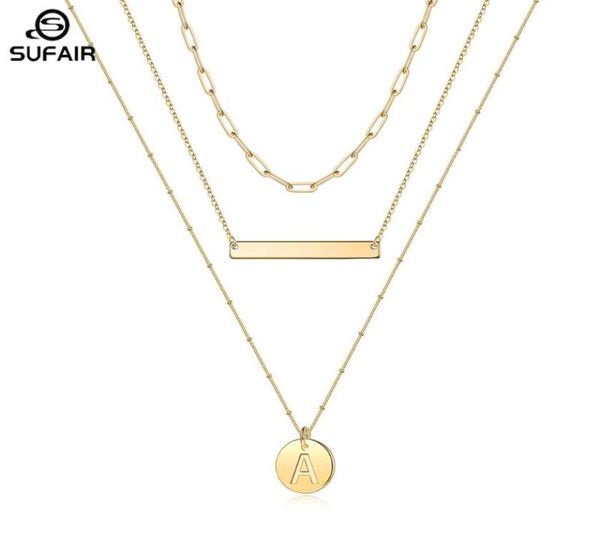 Cadenas Sufair Disco en capas Collar de encanto inicial para mujeres 14k Gold Filled Paperclip Cadena Bar Carta Colgante Jewelry9995577