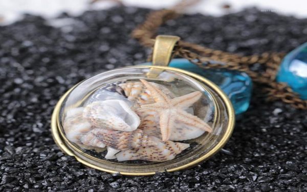 Chaines Style Summer Conch Shell Starfisf Pendant Collier Bronze Couleur de bronze Verre Verre Sea Bijoux sur l'océan Sea18175870