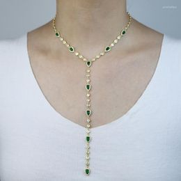 Chaînes Summer Coloré Femmes Bijoux Plaqué Or Rouge Bleu Vert Blanc Larme Ronde CZ Lien Chaîne Sexy Y Lariat Long Collier