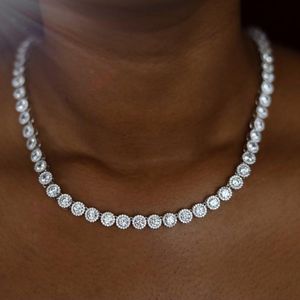 Chaînes été mode glacé Bling étincelle ronde zircon cubique Tennis chaîne collier ras du cou pour les femmes charme mariage bijoux chaînes