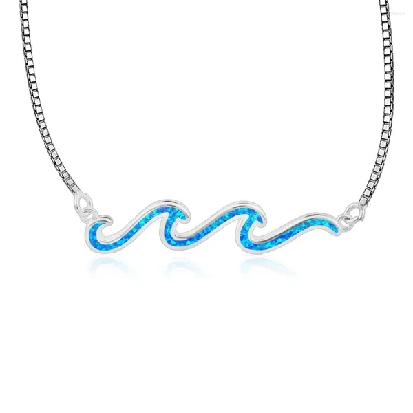 Chaines Summer Ocean Blue Opal Wave Fixed Pendant Charm Collier Bijoux de plage