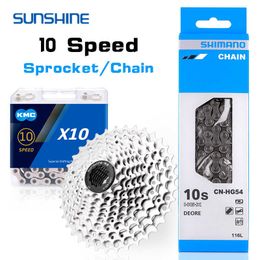 Ketens Sunshine 10V MTB 11-25/28/32/36/40/42/46/50T 10S Cassette KMC X10 Road Bike Chain Shimano HG54 116 Links voor 10 Speed ​​Bicycle 0210