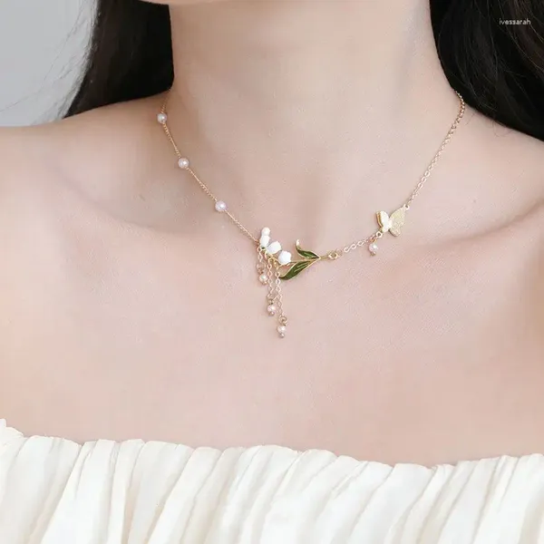 Chaînes Sweet Bell Orchid Flower Cou Chaîne Pour Femmes Mignon Polyvalent Mode Résine Bijoux Collier Avec Clavicule Hommes Cadeau