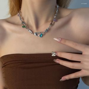 Chaînes Sweet Cool Personnalité Fantaisie Couleur Diamant Couture Pin Collier Femmes Hip Hop Design Sense Clavicule Chaîne