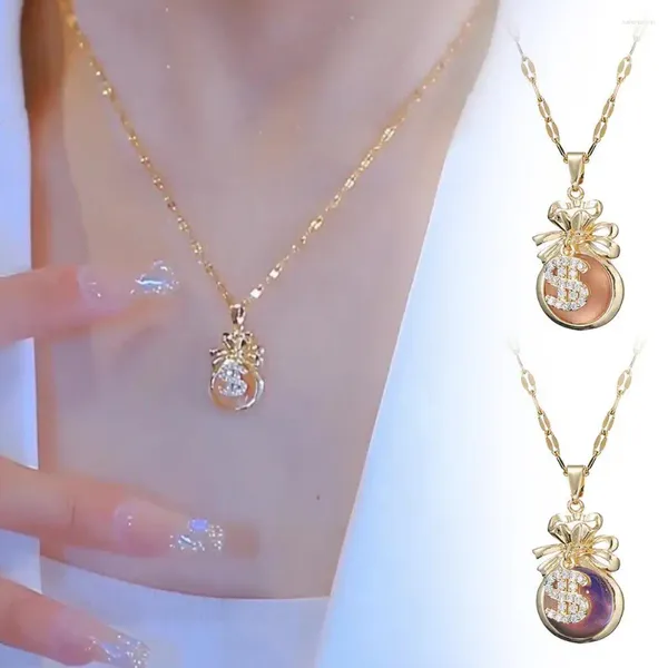 Cadenas Sweet Lucky Stone Monedero Collares para mujeres Moda coreana Joyería de acero Chicas Colgante Collar I1z6